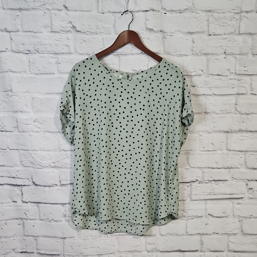 Maurices Light Green Blouse with Black Dots - Picture 1 of 5
